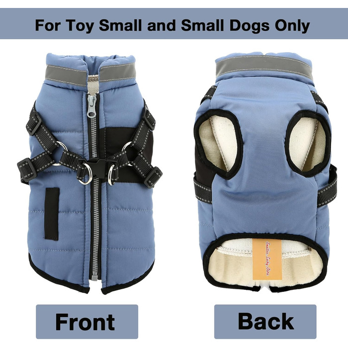 Теплий зимовий одяг для собак та котів - флісова куртка з повдком, D-подібним кільцем, світловідбиваючими елементами, для чихуахуа, йоркширського тер'єра (блакитний, XS)