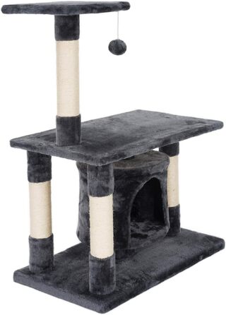 Драбина-кіготь для котів JAMAXX H-90cm з ігровим м'ячем та плюшевою платформою (сірий)