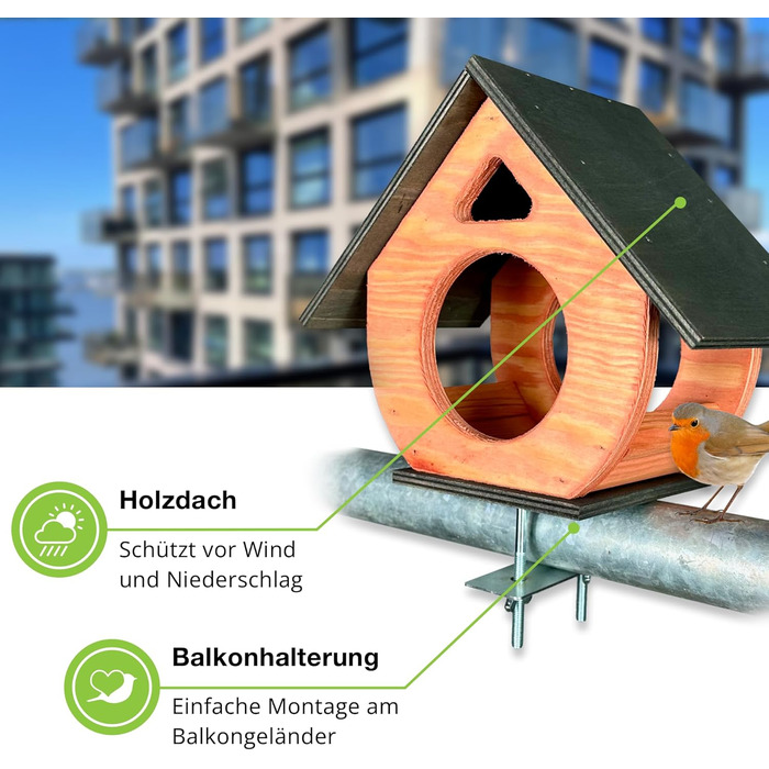 Пташник на балкон GARTENETAGE з натурального дерева, стійкий до погодних умов, проста монтаж