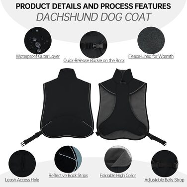 Зимовий теплий накид для такси, чорний L. Водонепроникний, з захистом живота та отвором для повідка. Ідеальний для великих собак.