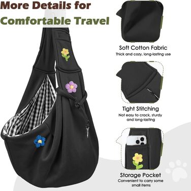 Pawaboo Сумка-переноска для собак та котів, 12lbs, квіти + чорний, регульований ремінь