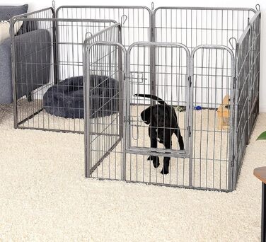 Клітка для цуценят та дрібних тварин Lionto, 80x80 см, розширювана, для дому та саду, з дверцятами та засувом, 8 елементів