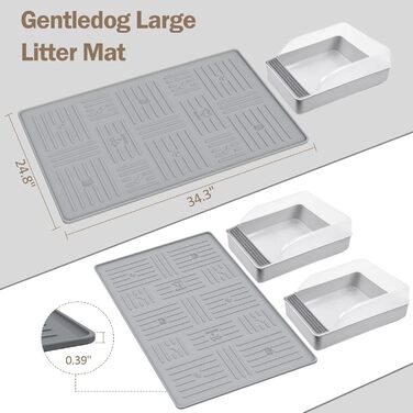 Килимок для котячого туалету GentleDog, великий, силіконовий, 87,1 x 63 см, сірий, вологостійкий