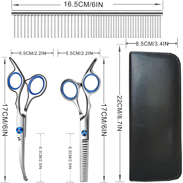 Набір для грумінгу собак Jiasoval 4-в-1: професійні ножиці, сталевий гребінець, сумка, безпечні кінчики
