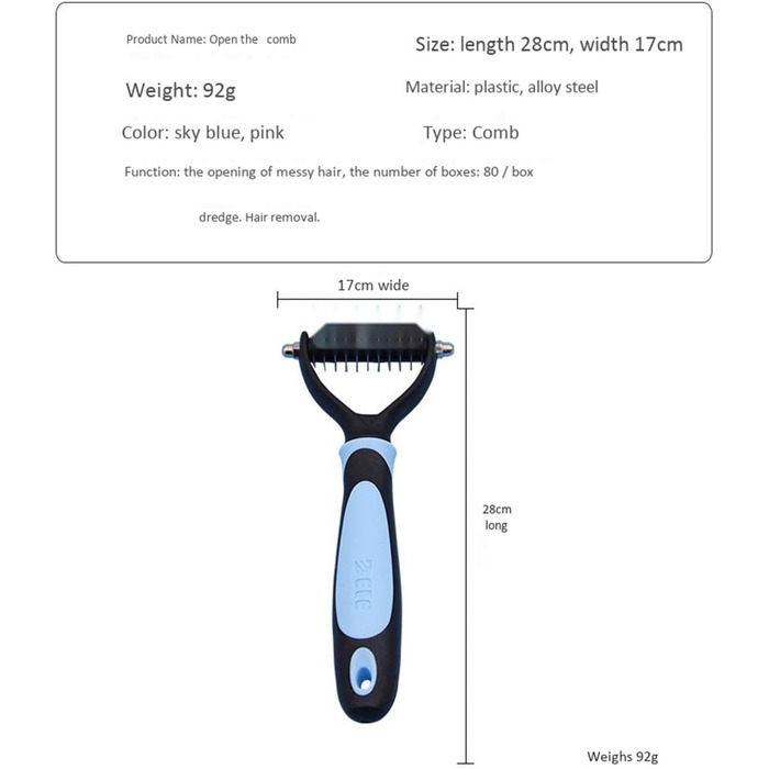 Інструмент для грумінгу собак Dog Dematting: щітка для видалення підшерстка з двосторонньою зубчастою клинком, для собак з короткою та довгою шерстю, рожевого кольору