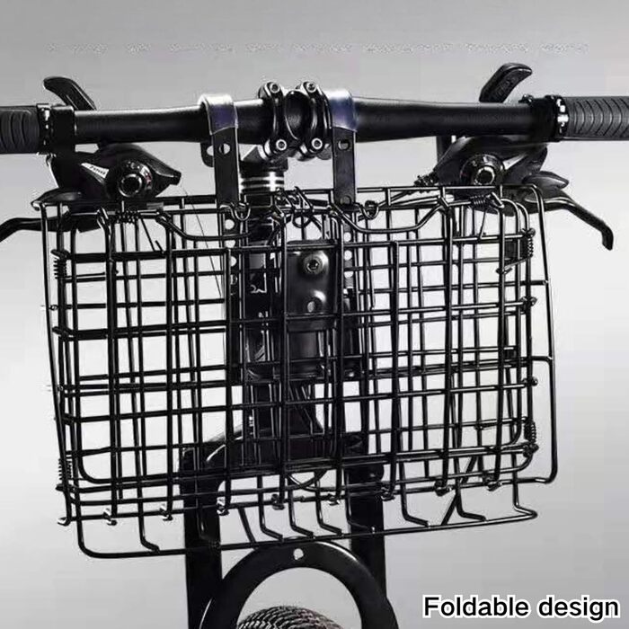 Складаний велосипедний кошик SUQ з чорною нейлоновою сумкою, сталева велосипедна корзина, для тварин, покупок, подорожей, кемпінгу та відпочинку на природі (Чорний)