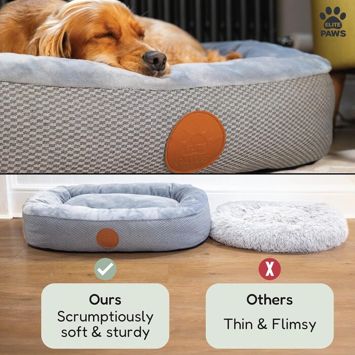 Ліжко для собак Elite Paws UK: ортопедичне, з підкладкою з м'якого плюшу та знімним чохлом з флісу (сірий/світло-сірий). Розмір S (для дуже маленьких порід)