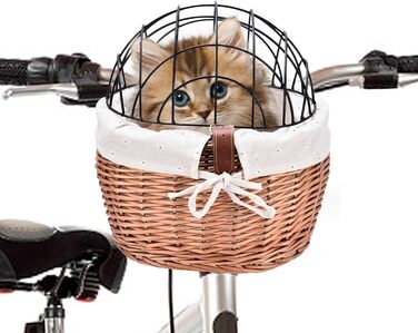 Фahrradkorb für Katzen – Fahrradkorb für Haustiere | Abnehmbarer Fahrradkorb vorne des | Fahrradträger aus Weide für Haustiere mit Metallabdeckung | Transpo-Korb