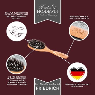 Набір щіток для собак Fritz & Frodewin 'Все для такси' | Преміум щітки для догляду за шерстю | Для щоденного догляду | З сертифікованого дерева FSC | З безкоштовним очищувачем | 100% Made in Germany