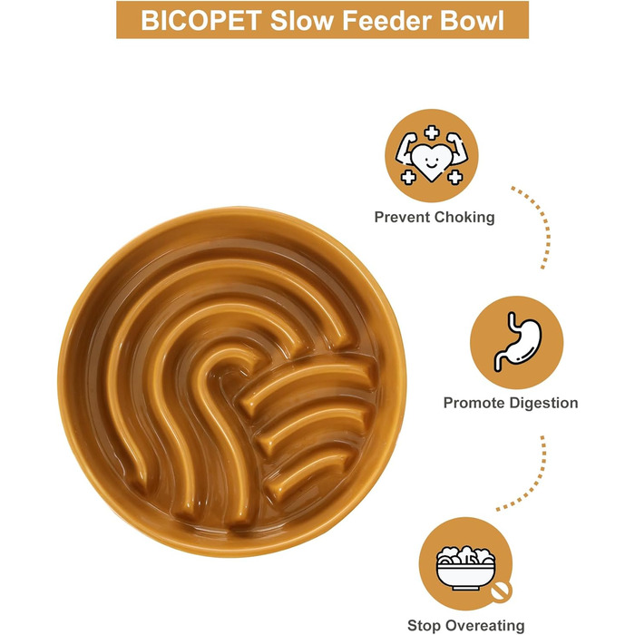 Миска для собак Slow Feeder з кераміки з нековзним силіконовим краєм - пазл для повільного годування, запобігання здуття та ожиріння (Абрикос-S) (Середній, Помаранчевий/Західний колір у зигзаг-смузі (Sunset Chevron))