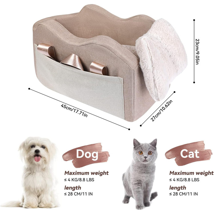 Автокрісло для собак, бежево-хакі, для малих порід (0-6,8 кг)