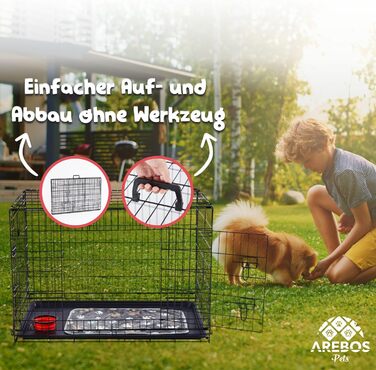 Клітка для собак Arebos 77,5 x 53 x 59 см | Автомобільна переноска для собак, складана | Клітка-переноска для собак, чорна | Для дому