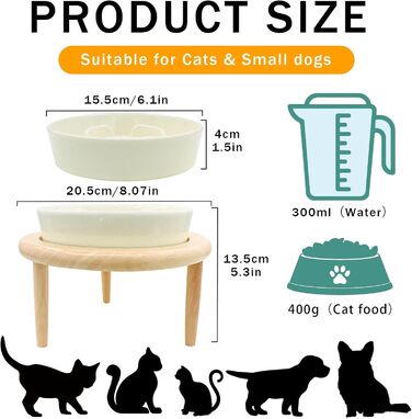 Миска для собак Anti Schling Napf з кераміки, піднята миска для собак, проти блювоти, інтерактивна миска для повільного годування, для котів та маленьких собак, темно-зелена, 15.5 см