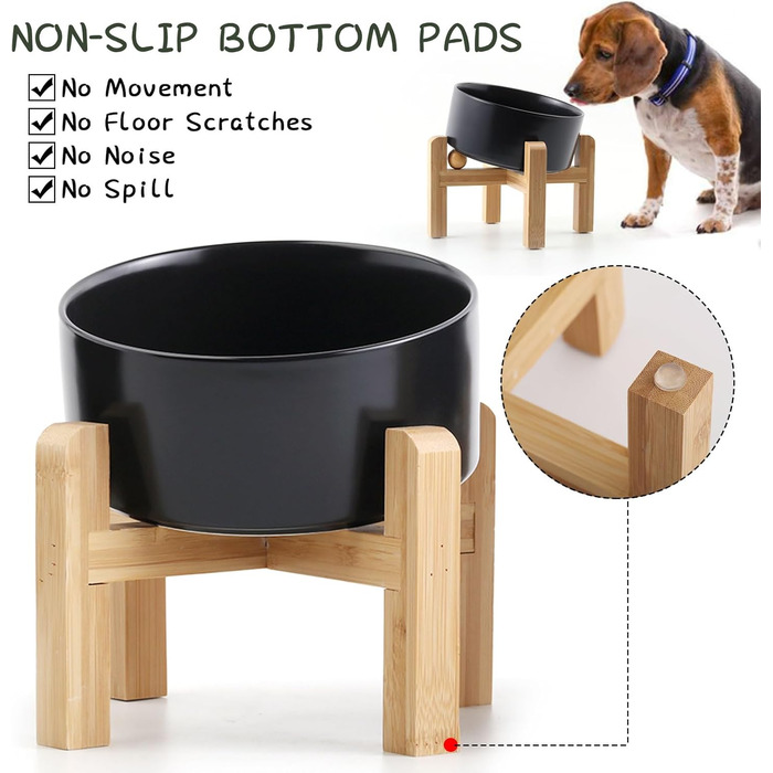 Керамічна годівниця для собак та котів Petygooing, нахилена, протиковзна, з підставкою, чорна, 3.6 літри