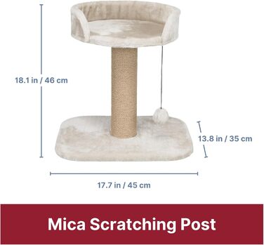 TRIXIE Когтеточка Mica 46 см світло-сіра – компактний котячий драбинка з лежанкою та іграшковим м'ячиком, стійка та зручна для котів