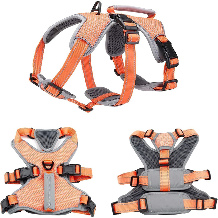 Шлейка для собак BELPRO, багатоцільова, антизламання, без тяги, світловідбиваюча, регульована жилетка з міцною ручкою, для великих/активних собак (Помаранчевий, L)