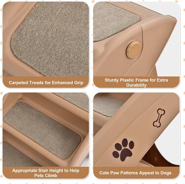 Сходинка для тварин SOARS: 4 сходинки, килимок з повсті, для собак та котів до 60 кг, антиковзаюча, для ліжка, авто, дивану (колір: коричневий)