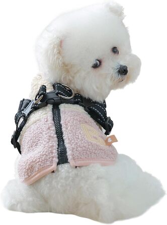 Зимовий теплий одяг для собак: тепла куртка з отвором для повідка, для маленьких та середніх собак, рожевий/білий колір