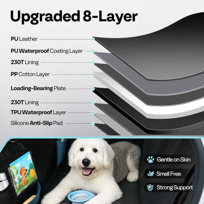 Захист для автосидіння собаки MellowMates: водонепроникний, антикіготок, з боковими захистами та оглядовим вікном. Підходить для SUV та мінівенів.