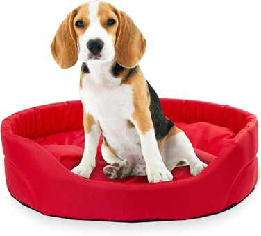 Крісло-ліжко для собак середніх порід, овальне | Зносостійке лежання для собак з подушкою | Кошик для собак | Поліестер, червоний, L (57x52 см)