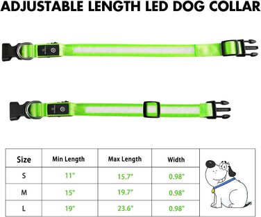 Світловідбиваючий нашийник для собак MASBRILL з LED, USB-C, регульований, водонепроникний, 3 режими світла, розмір M, колір зелений