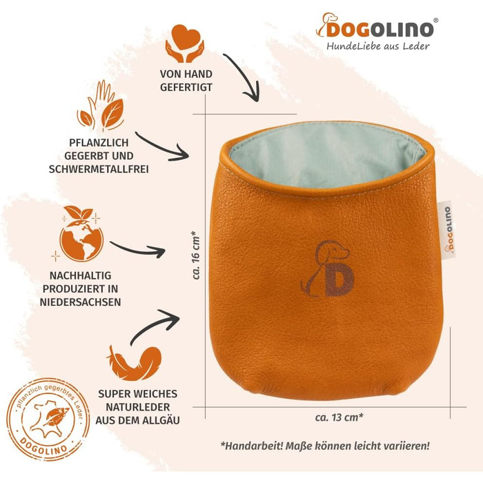 Сумка для ласощів Dogolino® для собак з шкіри - сумка для тренувань - захисна сумка для одягу - сумка для перекусів під час прогулянок (Помаранчево-коричневий, Basic)
