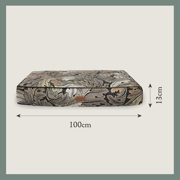 Матрац для собак Rosewood x Morris & Co. великого розміру, бордовий колір, товсто стертий, з неслизьким дном, пральний, з принтом William Morris (Acanthus, L)