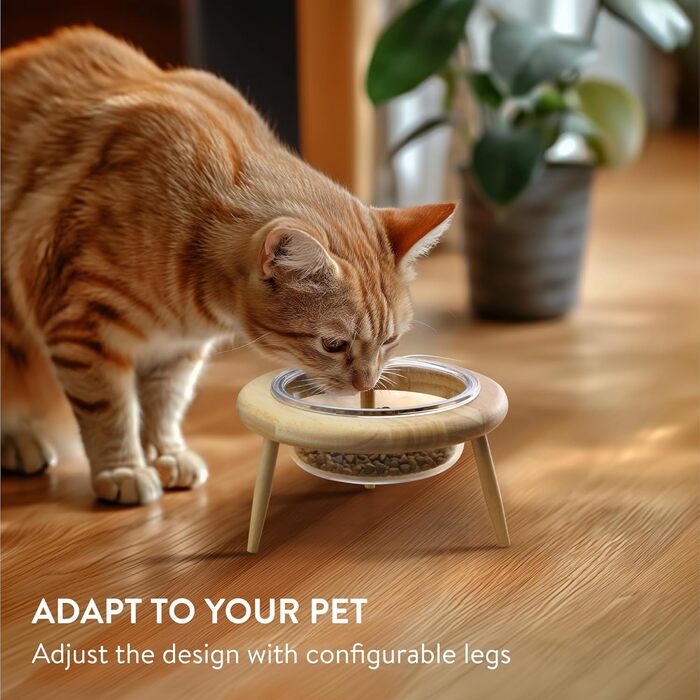 Підвищена годівниця для котів Navaris - годівниця для котів на підставці, 600 мл, скло та дерево