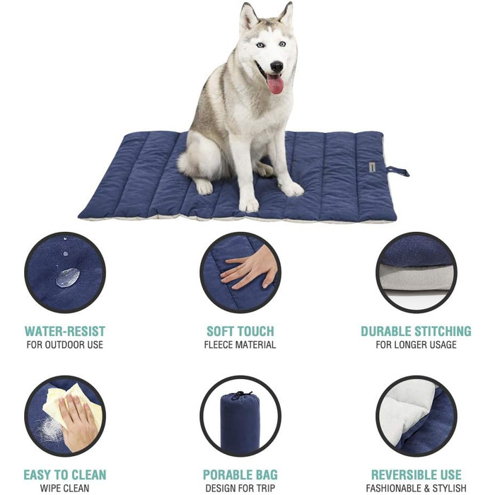 Ліжко для собак CHEERHUNTING, велике, водовідштовхувальне, для кемпінгу та подорожей, темно-синій