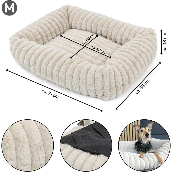 Крісло-ліжко для собак Wallace & Jones Mary - Пісок | M | 71 x 58 x 18 см | М'яке місце для сну, кошик для собак