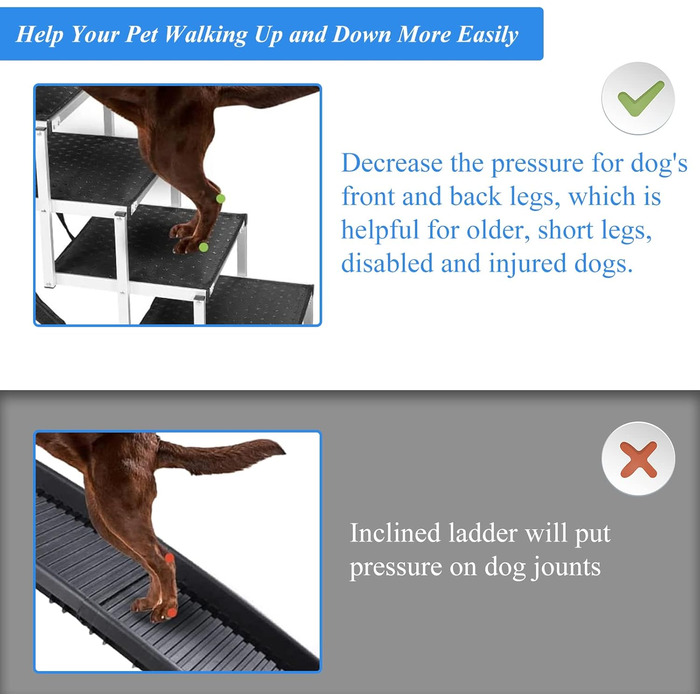 Рампа для собак великих порід, легка сходи для собак до 68 кг, складана алюмінієва рампа з неслизькою поверхнею для ліжок, вантажівок, авто та SUV, 4 сходинки