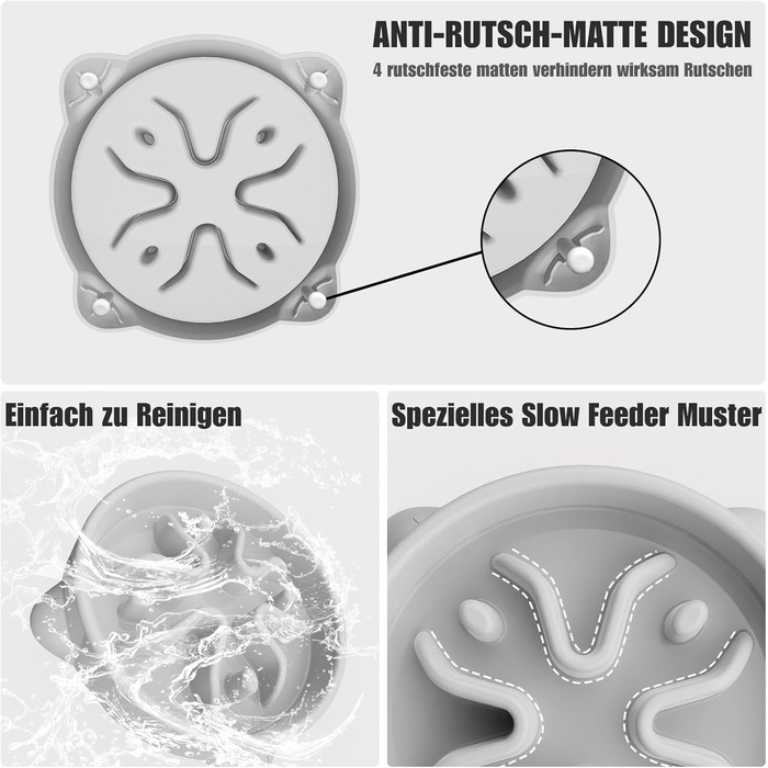 Миска для собак великих порід, антислизька, 27.1 см, сіра