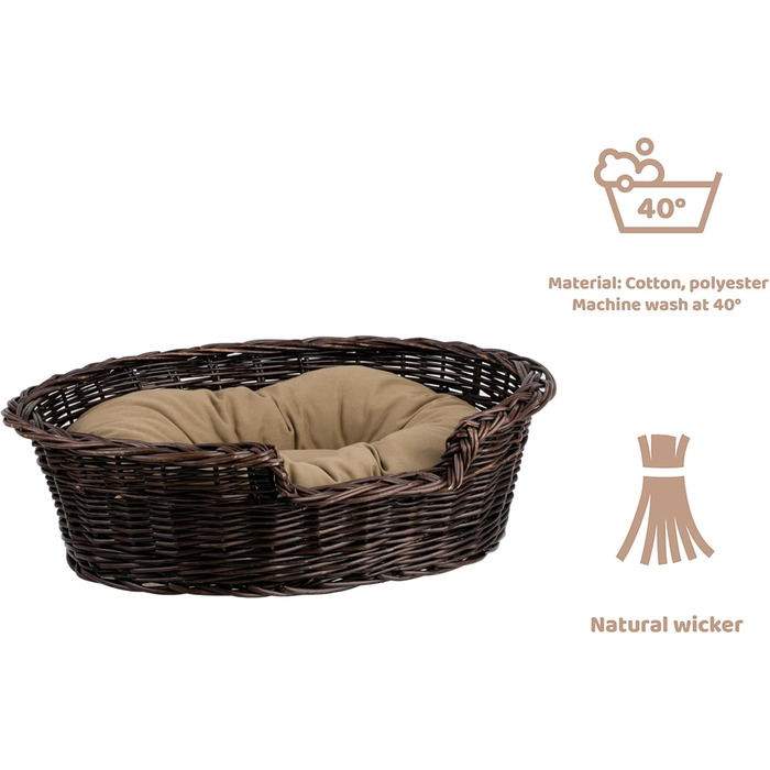 Корзина для собак та котів з плетеної лози e-wicker24 – зручне ліжко для тварин (100 x 70 см, темно-коричневий)
