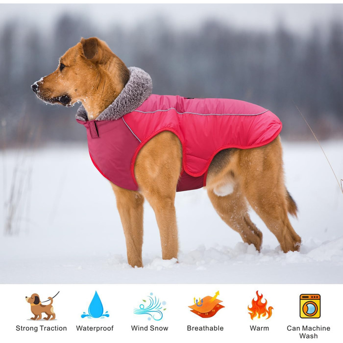 Теплий зимовий одяг для собак Idepet: водонепроникний костюм, куртка, 3XL, червоний/чорний