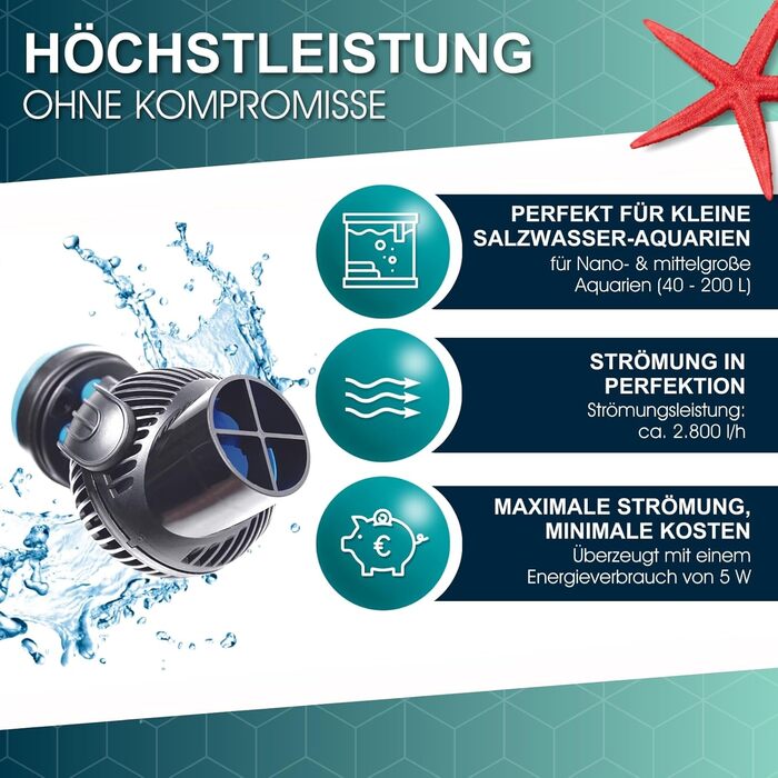 TUNZE Turbelle nanostream 6025 – проточний акваріумний насос, 2800 л/год, пропелерний, з магнітним кріпленням та Silence-кліпсою для скла до 15 мм, для акваріумів