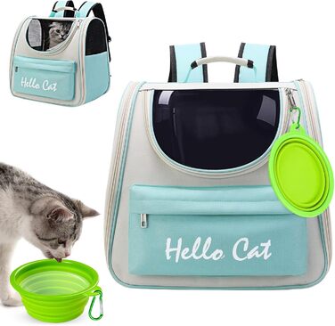 Рюкзак для тварин Surmounty з сіткою, складаний рюкзак для кота/собаки з мискою для подорожей, водонепроникний оксфорд, до 15 кг (зелений)