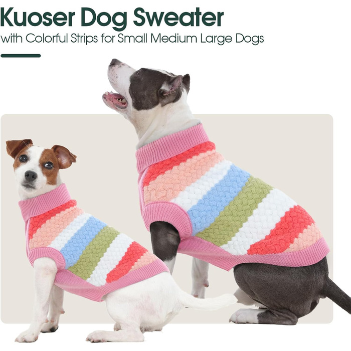 Теплий пуловер для собак Kuoser, рожевий, M - тепла флісова одіяг для собак маленьких та середніх порід на зиму