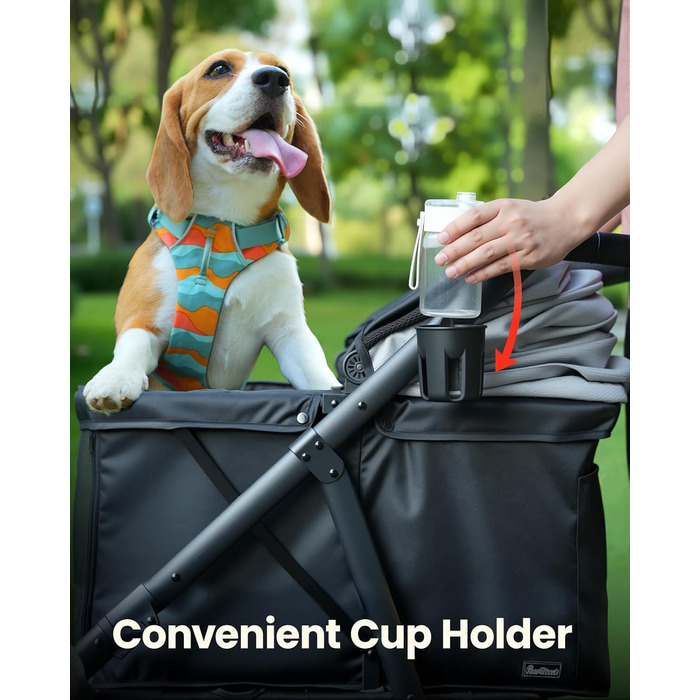 Візок для собак середнього розміру, складаний, з регульованою ручкою, кошиком для зберігання та підстаканником, балдахіном та сітковим віконцем, ідеальний для собак середнього розміру