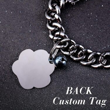 Нашийник для котів Hillban з діамантовою інкрустацією, блискучий, металевий з надійним замком, з кулоном у вигляді лапки та ID-біркою, дзвіночком, аксесуари (20,3 см, сталь, чорний, фіолетовий, 25,4 см)