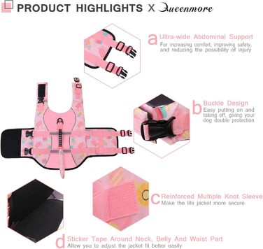 Жилет рятувальний для собак Queenmore, XXL, BabyRosa, водонепроникний, для великих собак