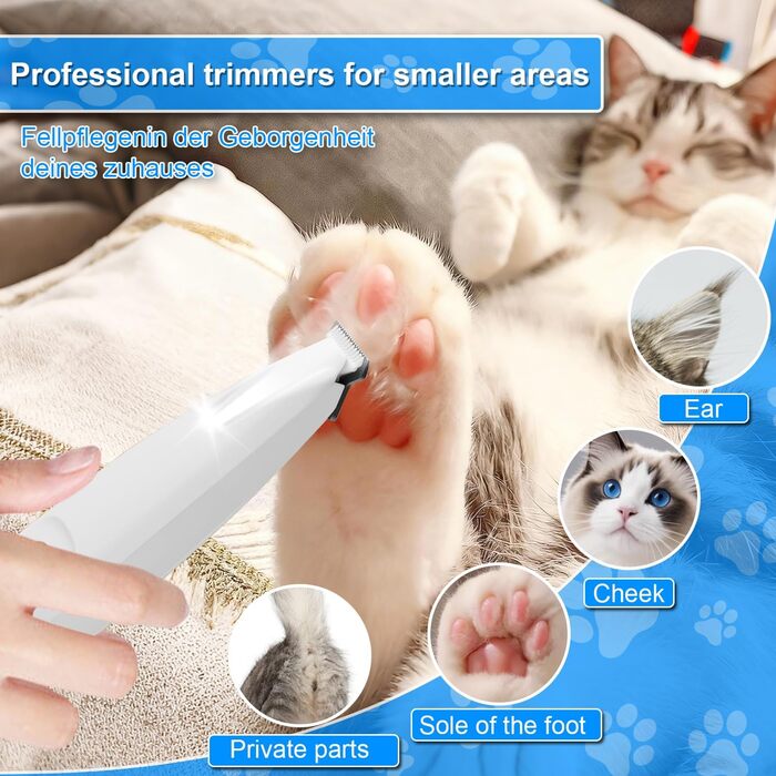 Професійний триммер для тварин PawTrim Pro з LED-підсвічуванням: бездротовий, водонепроникний, USB-зарядка, для собак, котів, догляду за лапами, вухами, обличчям та тілом