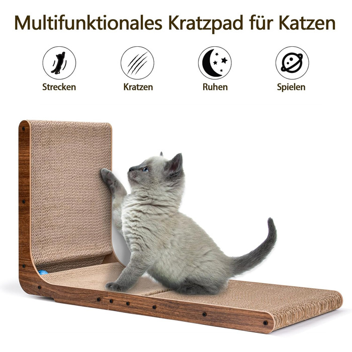 Кігтеточка для котів L-подібна з іграшкою, з картону, 69 см