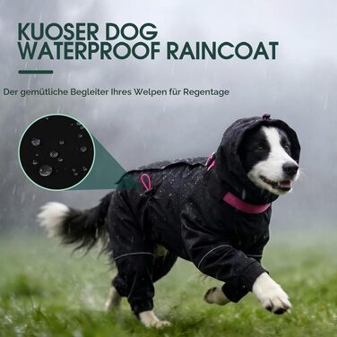 Водонепроникний дощовик для собак Kuoser з капюшоном, чорний, розмір S