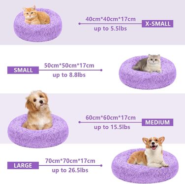 Кругле ліжко-пончик для собак та котів, середнє, з ковдрою, лілакове. Легко миється, м'яке, плюшеве, 61 см (діаметр), ковдра 71x23 см
