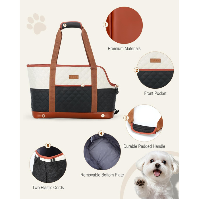 Транспортна сумка для собак та котів до 5 кг, чорно-бежева