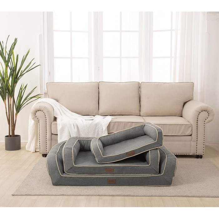 Ортопедичне ліжко для собак EMME, 68.6x50.8x17.8 см, водовідштовхувальне, з матрацом з піною з ефектом пам'яті, знімний, пральний чохол, сіре