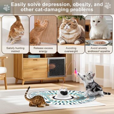 Інтерактивна іграшка для котів Comius Sharp: 3-в-1, хованки з пір'ям, автоматична, USB-зарядка, розвиваюча, знімні пір'я, для котів