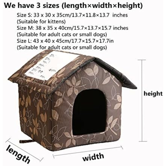 Кіт Будинок для вулиці MUYYIKA, зимостійкий, водонепроникний, для котів та тварин, 33x30x35 см, листяний