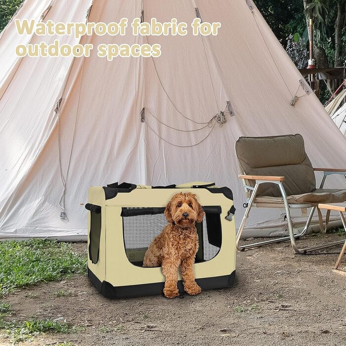 Транспортна переноска для собак PISPET - складана переноска з комфортним вкладишем. Підходить як затишний собачий будинок. Розміри: 80x55x55 см, Бежевий колір