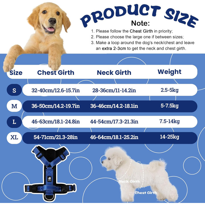 Шлейка для собак середнього розміру, світловідбиваюча, анти-тяга, з м'якою підкладкою та ручкою, для собак та цуценят (S, блакитна)